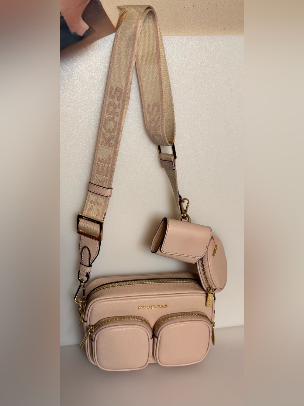 Michael Kors Blush Pink Crossbody Camera Bag with Detachable Strap